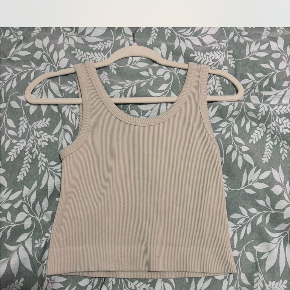 Beige Ribbed Tank Top